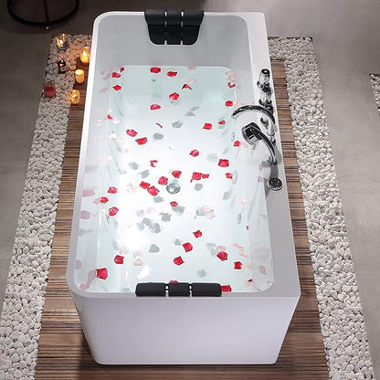Empava 67 inch Whirlpool Bathtub, Acrylic Freestanding Tub Hydromassage Gracefully Rectangle Shaped Whirlpool 8 Water Jets Soaking SPA, Double-Ended Massage Bathtub with Black Pillows, White