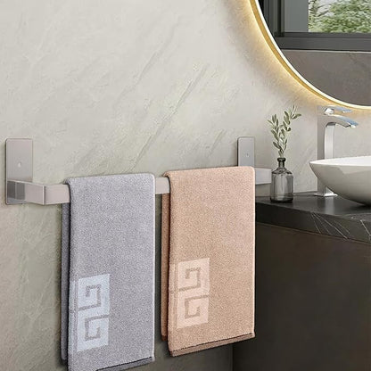 NearMoon Self Adhesive Bathroom Towel Bar, Stainless Steel Square Bath Wall Shelf Rack Hanging Towel Stick On Sticky Hanger Contemporary Style, Towel Rack Wall Mounted (24 Inch, Brushed Nickel)