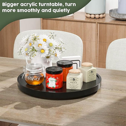 Lazy Susan Organizer, 13.2 Inch Non-Skid Bamboo Lazy Susan for Kitchen Table cabinets Closets and Kitchen Islands, Wood Turntable for Kitchen Countertop Organizer Black