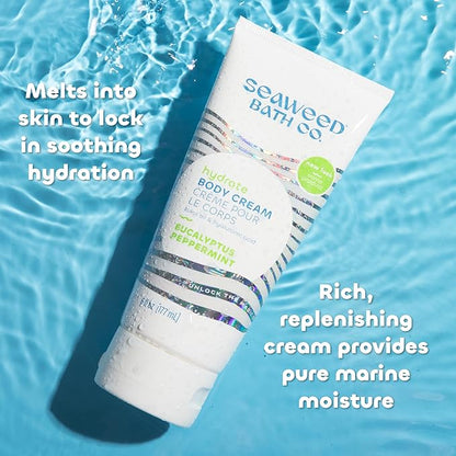 Seaweed Bath Co. Hydrate Body Cream, Eucalyptus Peppermint Scent, 6 Ounce, Nourishing Hand & Body Lotion Moisturizer for Dry Skin, with Sustainably Harvested Seaweed, Kukui Oil, Hyaluronic Acid