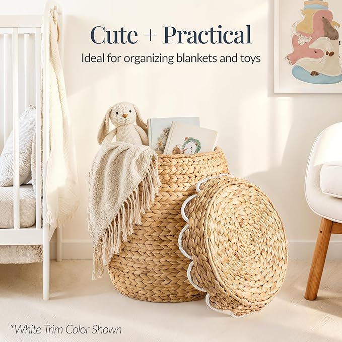 Best Choice Products Scalloped Multipurpose Hyacinth Storage Basket, Plant Décor, Handwoven Organizer Tote for Bedroom, Living Room, Nursey, w/Lid - Chestnut