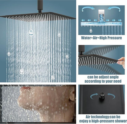 Aolemi Ceiling Mount Shower System Rain Shower Head with Handheld Spray High Pressure Shower Faucet Set Rough-in Valve Shower Trim Kit Included Bathroom Oil Rubbed Bronze 16 Inch Ceiling Shower Head
