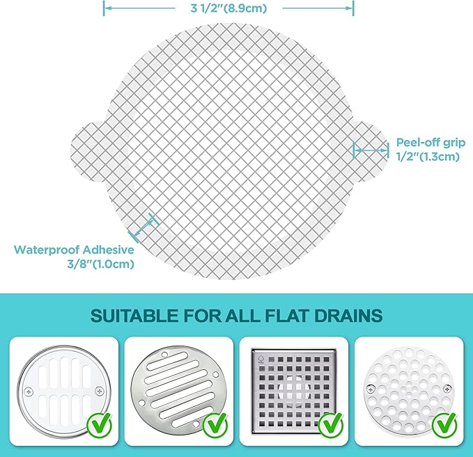 25 Pack, Disposable Shower Drain Hair Catcher Mesh Stickers
