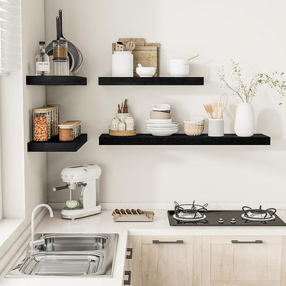 Vivelove 12" Deep Floating Shelves for Wall 36 Inches Long, 2 in Thick Wall Shelves, Shelf for Bedroom, Bathroom, Living Room, Kitchen, Office, Modern Home Decor, 36" X 12" X 2", Set of 2, Black