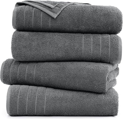 DAN River Extra Large Bath Towels Set of 4, 30 x 60 Inches - 100% Cotton Larger & Lighter Weight Towels for Bathroom - Quicker to Dry, Super Soft & Highly Absorbent Towels for Home, Gray