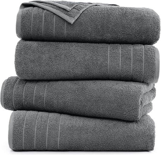 DAN River Extra Large Bath Towels Set of 4, 30 x 60 Inches - 100% Cotton Larger & Lighter Weight Towels for Bathroom - Quicker to Dry, Super Soft & Highly Absorbent Towels for Home, Gray