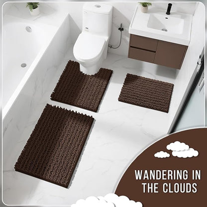 Yimobra Bathroom Rugs Non Slip Washable - Ultra Soft Absorbent Chenille Bath Mat, Quick Dry Shaggy Floor Carpet for Tub Shower, Brown Home Decor Accessories, 24x17 Inch