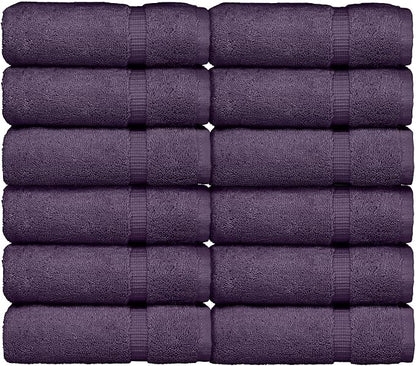 Luxury Hotel & Spa Collection Highly Absorbent, 100% Turkish Cotton 700 GSM, Eco Friendly Towel, for Bathroom, Gym and Kitchen Dobby Border Soft Towel Set (Plum, Wash Cloths - Set of 12)