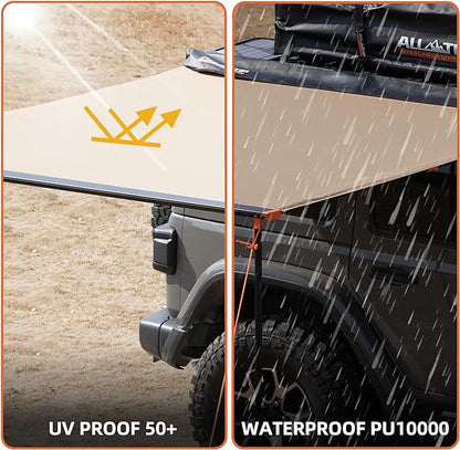 ALL-TOP Vehicle Awning 4.6'x6.6' Roof Rack Pull-Out Sun Shade UV50+, Weatherproof 4x4 Side Awning for Camping & Overland (Hardware Included)