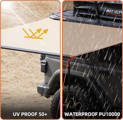 ALL-TOP Vehicle Awning 8.2'x10' Roof Rack Pull-Out Sun Shade UV50+, Weatherproof 4x4 Side Awning for Camping & Overland (Hardware Included)