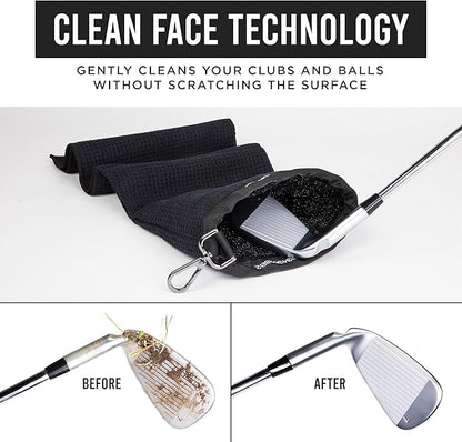 Club Scrub Towel Pro, Golf Club and Ball Cleaning Pouch with Attached Towel, Waterproof Exterior, Clean Face Technology Liner, Machine Washable, Cleans Club Grooves, Waffle-Weave Microfiber