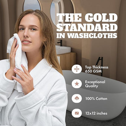 Wealuxe White Washcloths 24 Pack - 600 GSM 100% Ring-Spun Cotton Wash Cloths for Showering, Highly Absorbent and Soft | 12x12 Inches
