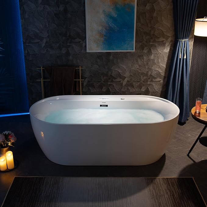 WOODBRIDGE 72" x 35-3/8" Whirlpool and Air Bath Heated Soaking Combination Tub with Adjustable Speed Air Blower and Display Control Panel, White,BJ-500