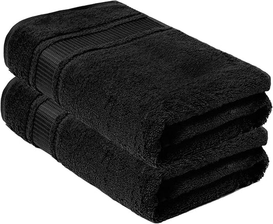 Melissa Linen, 2 Piece, Jet Black Bath Towels, 100% Turkish Cotton Bath Towels for Bathroom, Absorbent, Quick Dry, Durable and Soft Shower Towel, 28 in x 55 in, Spa and Hotel Quality