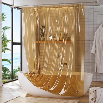 Titanker Shower Curtain Liner, Plastic Shower Liner PEVA 72 x 72 Lightweight Waterproof Shower Curtains for Bathroom with Magnets and Grommets, Clear Amber
