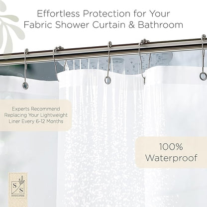 Stitch & Stone Shower Curtain Liner, Premium Heavyweight Durable Waterproof 8g PEVA for Bathroom with Weighted Magnets, Standard Size 72" x 72", Frosty 1 Pack