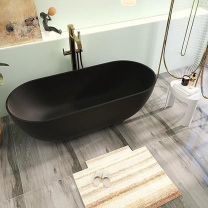 69" Premium Solid Surface Freestanding Bathtub, Upgraded Stone Resin Tub with Overflow and Pop-up Drain, Matte Black