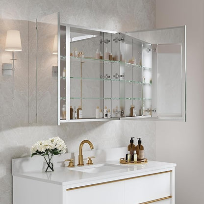 WELLFOR 36" x 30" Rectangle Medicine Cabinet Mirror, Surface Mount or Recessed Medicine Cabinet with Tempered Mirror, Anodized Chrome Aluminum Frame, Bathroom Mirror with Storage