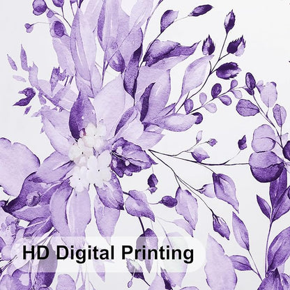 Colorful Star Purple Eucalyptus Waterproof Shower Curtain Set with Hooks, Minimalist Watercolor Floral Print Bathroom Décor, Plant Leaves Washable Fabric Shower Curtain, 72 x 72 Inch