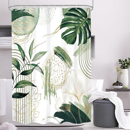 Sage Green Boho Shower Curtain 48Wx72H Small Stall Narrow Modern Abstract Mid Century Bohemian Tropical Palm Leaves Geometric Bathroom Decor Botanical Bath Curtain Fabric Polyester 8 Pack Hooks