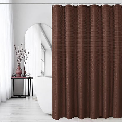 Gibelle Long Shower Curtain 72 x 78, Tall Waffle Weave Textured Fabric Shower Curtain for Bathroom, Water Repellent, Machine Washable, Brown