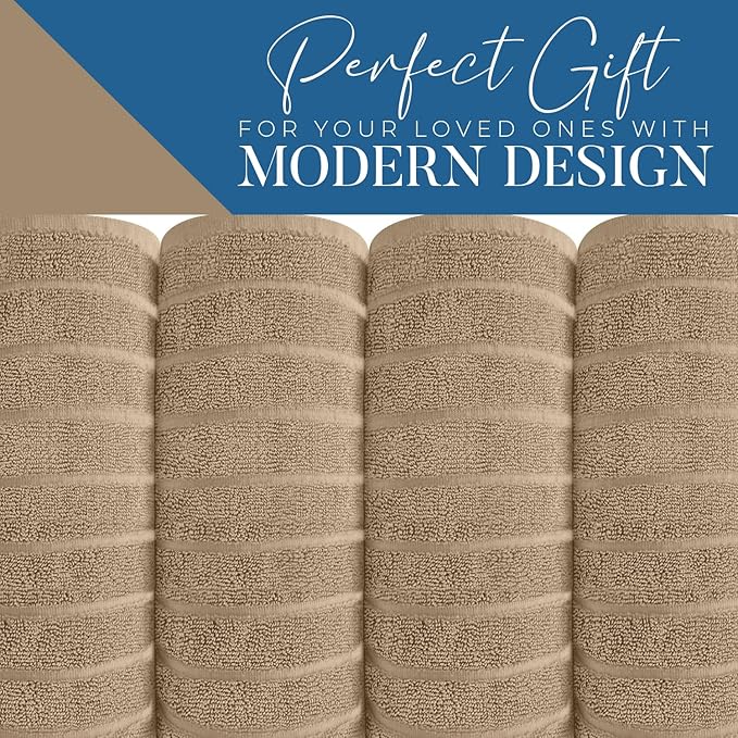DAN RIVER Pack of 2 Bath Sheet 35x70 Inches, Ribbed Big Towels Oversized Extra Large Bath Towel, Absorbent Organic Cotton Towel - Tan