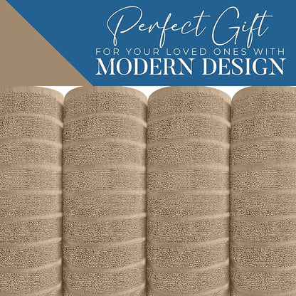 DAN RIVER Pack of 2 Bath Sheet 35x70 Inches, Ribbed Big Towels Oversized Extra Large Bath Towel, Absorbent Organic Cotton Towel - Tan