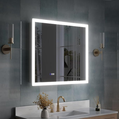 WELLFOR 36 x 32 Inch LED Medicine Cabinet with Lights, 3X Magnification Makeup Mirror, Bathroom Vanity Mirror Cabinet with Storage, Anti Fog, Surface or Recess Mount, Double Opening Door