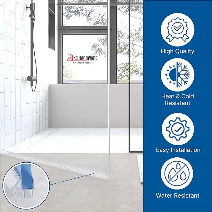 KC Hardware Frameless Shower Door Bottom Seal Strip with Drip Rail - Shower Door Seal Sweep for 3/8 Inch Thick Glass - Acts as a Leak Guard to Prevent Water Leaks - 39 Inch - Ultra Clear - Pack of 2