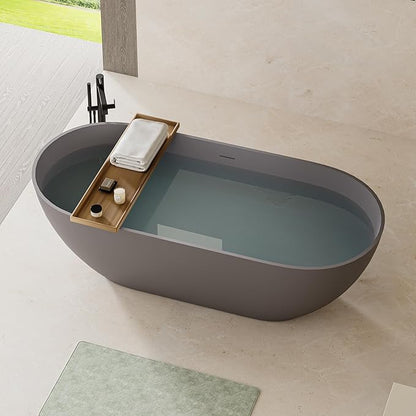 Abruzzo 59" Freestanding Bathtub Matte Grey - Solid Surface Stone Resin Soaking Tub with Overflow & Pop-Up Drain, cUPC Certified Easy Install Contemporary Bathtub for Modern Bathroom