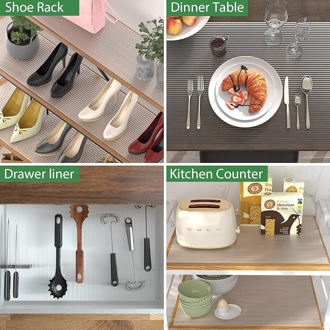 Anoak Shelf Liner Cabinet Liner, Non Adhesive Drawer Liner, Washable 20 Inch x 30 FT(360 Inch) Waterproof Durable Non-Slip Shelf Liner for Kitchen, Drawer, Refrigerator Stripe Clear
