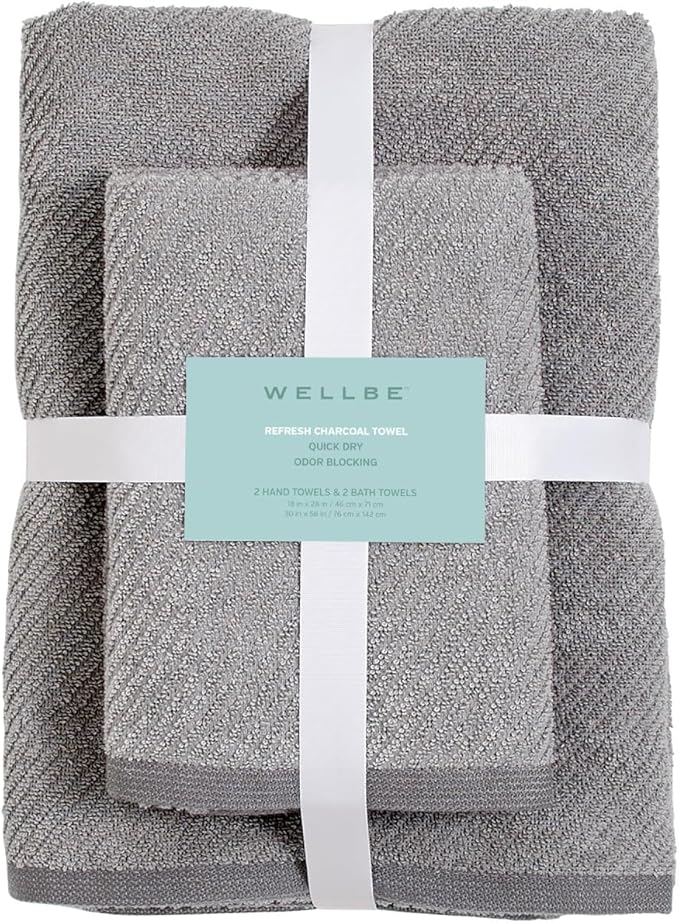 Wellbe 4-Piece Towel Set - Quick Dry, Absorbent, Soft, 2 Bath, 2 Hand, Grey
