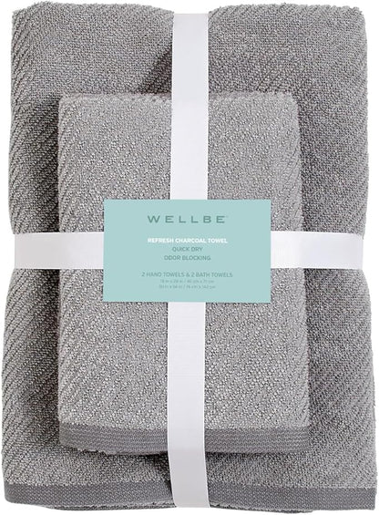 Wellbe 4-Piece Towel Set - Quick Dry, Absorbent, Soft, 2 Bath, 2 Hand, Grey
