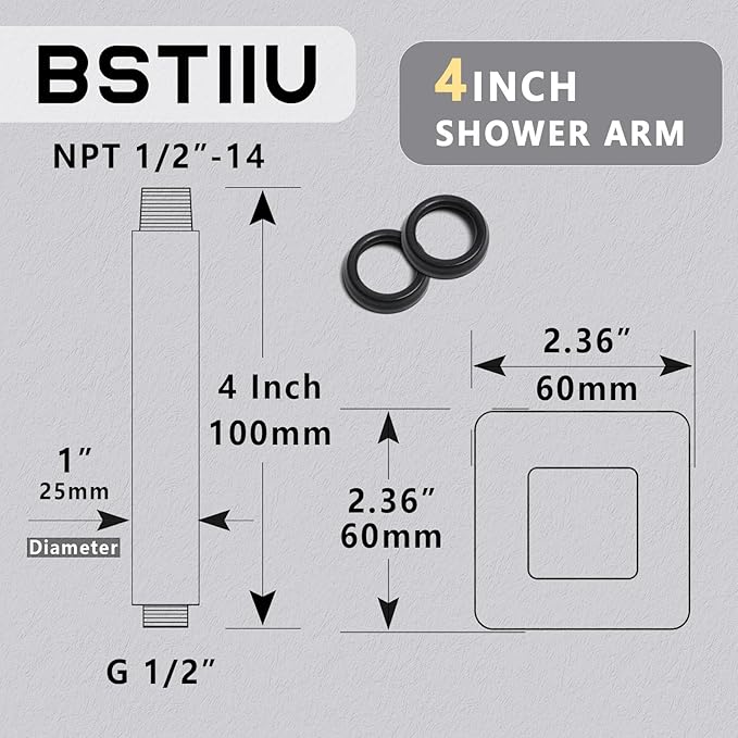 4 Inch Shower Arm with Flange, Ceiling Mounted Shower Head Extension Arm, Chrome