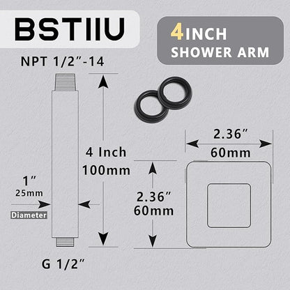 4 Inch Shower Arm with Flange, Ceiling Mounted Shower Head Extension Arm, Chrome