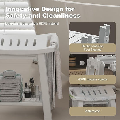 Shower Chair for Inside Shower, 400 lbs Shower Stool with Anti-Slip Foot Covers,Shower Seat for Inside Tub Bathroom Bench Bath Chair for Elderly and Disabled,HDPE Shower Seats for Adults - Light Gray