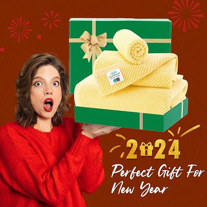Yellow Towels for Bathroom - 100% Cotton | Quick Dry | Soft | Thick | Large, 3 Piece Towel Set, 1 Large Bath 30" x 56", 1 Hand 18" x 28", 1 Wash Cloth 13" x 13", Bathroom Essentials, Lemon Glow