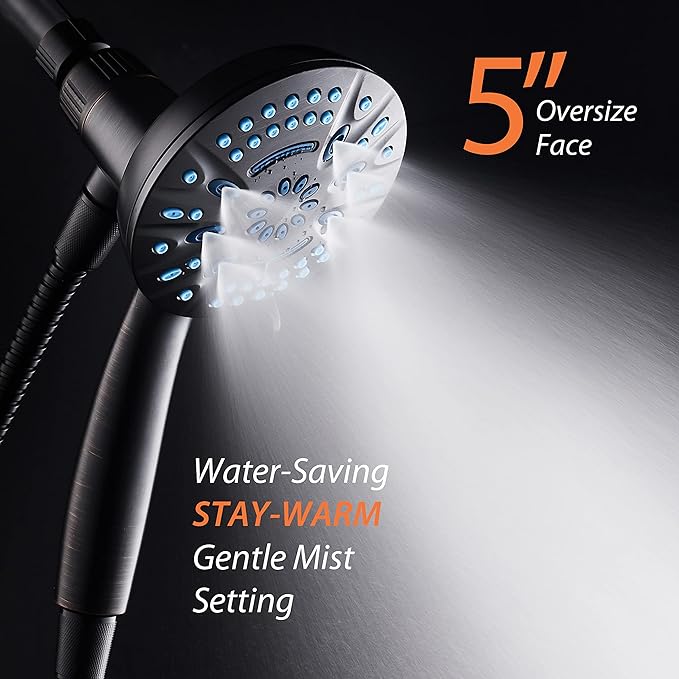 AquaCare Magneton High-Pressure 8-mode Handheld Shower Head with Magnetic Guidance Docking System - 2 Magnetic Brackets, 5 inch Face, Hygienic Jets, 6 ft. Stainless Steel Hose/ORB Finish