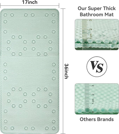Double Layer Foam Non Slip Bathtub Mat 37x17in, More Comfortable and Thicker Tub Mat Than Ordinary Foam Shower Mat, Bath Mat for Tub with Suction for Comfort and Safety (Cream Green, 36'' x 17'')