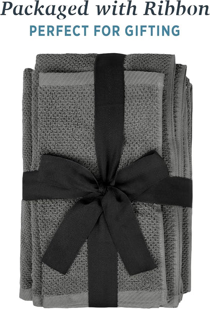 Welhome Franklin 100% Cotton Popcorn Textured Towel Set - 4 Pack Bath Towels, 600 GSM, Soft & Plush, Charcoal