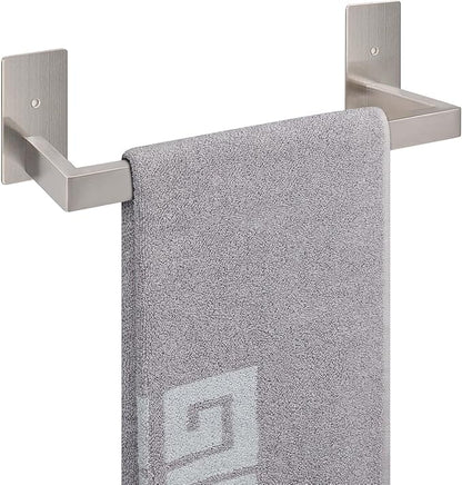 NearMoon Self Adhesive Bathroom Towel Bar, Stainless Steel Square Bath Wall Shelf Rack Hanging Towel Stick On Sticky Hanger Contemporary Style, Towel Rack Wall Mounted (12 Inch, Brushed Nickel)