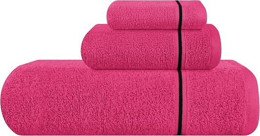 MyOwn Ultra Soft 3 Pack Cotton Towel Set, Contains a Bath Towel 28x55 inch, a Hand Towel 16x24 inch & Wash Coth 12x12 inch, Ideal Everyday use, Compact & Lightweight - Hot Pink
