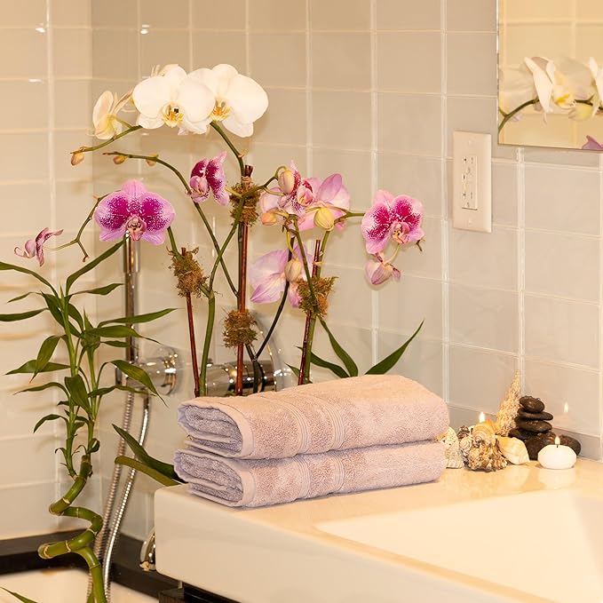 Mosobam Luxury Turkish Set of 12 Hand Towels 16X30 Lavender Aura 700 GSM Bamboo Viscose & Aegean Turkish Combed Cotton