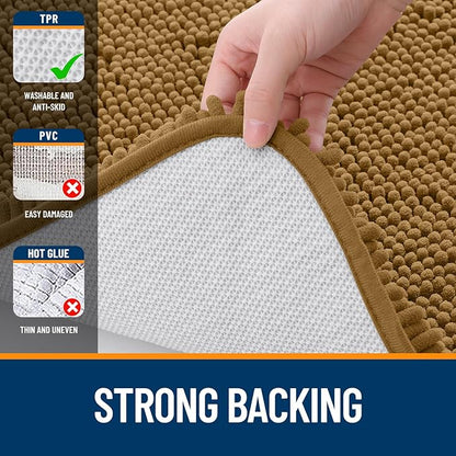 OLANLY Bathroom Rugs 36x24, Extra Soft Absorbent Chenille Bath Rugs, Rubber Backing Quick Dry, Machine Washable Bath Mats for Bathroom Floor, Tub and Shower, Home Decor Accessories, Ochre