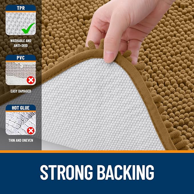OLANLY Bathroom Rugs 30x20, Extra Soft Absorbent Chenille Bath Rugs, Rubber Backing Quick Dry, Machine Washable Bath Mats for Bathroom Floor, Tub and Shower, Home Decor Accessories, Ochre