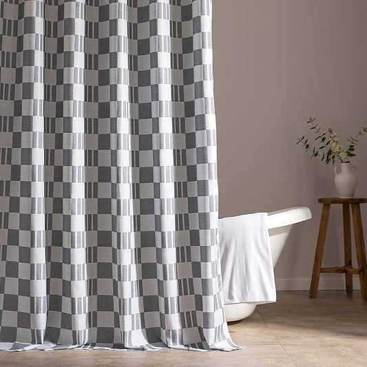 SLEEP ZONE Grey Checkered Shower Curtain Waterproof Curtains for Bathroom Decor Bathtub Geometic Shower Curtain 72" × 72"
