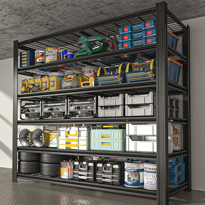 6 Tier Metal Shelving Unit, Adjustable Storage Shelves, 84" H x 55" W x 24" D Heavy Duty Garage Shelves for Warehouse, Basement, Kitchen, Pantry, Living Room, Black (6T 84 * 55 * 24)