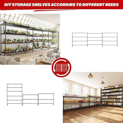 REIBII 60''W X 82.6" H Steel Heavy Duty Wire Shelving Unit with Wheels, 6-Tier Adjustable Storage Shelves 3598LBS Commercial Metal Shelves for Pantry, Garage, College Dorm Industrial Shelving, 2 Pack
