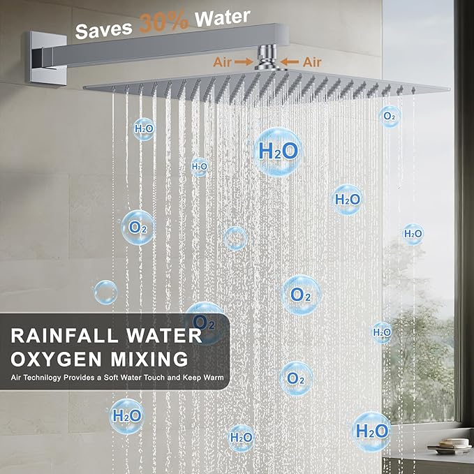 Shower Faucet Set, Wall Mount Shower System 12 and 6 Inch Dual Shower Head Set with 2 in 1 Handheld Spray Rain Shower Faucet with Rough-in Valve and Shower Trim Kit, Polished Chrome