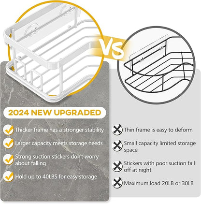 MAXIFFE 3 Pack X-Large Corner Shower Caddy with Soap Holder, Large Capacity Sturdy Easy Install No Drilling Stainless Steel Hold 40 LB Shower Organizer Shelves Rack for Family Renters Bathroom, White